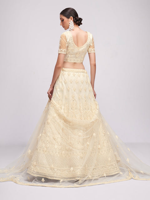 Spectacular Off White  Embellished Net Lehenga Choli