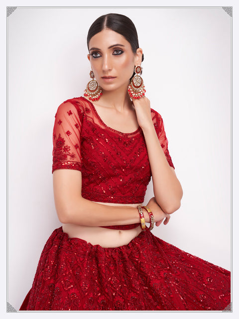 Remarkable Red Heavily Embroidered Lehenga Choli
