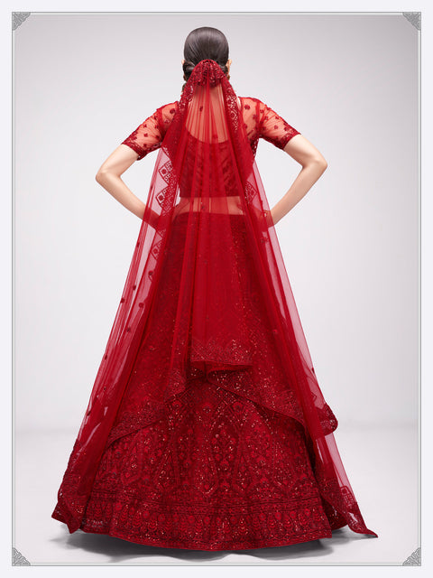 Remarkable Red Heavily Embroidered Lehenga Choli