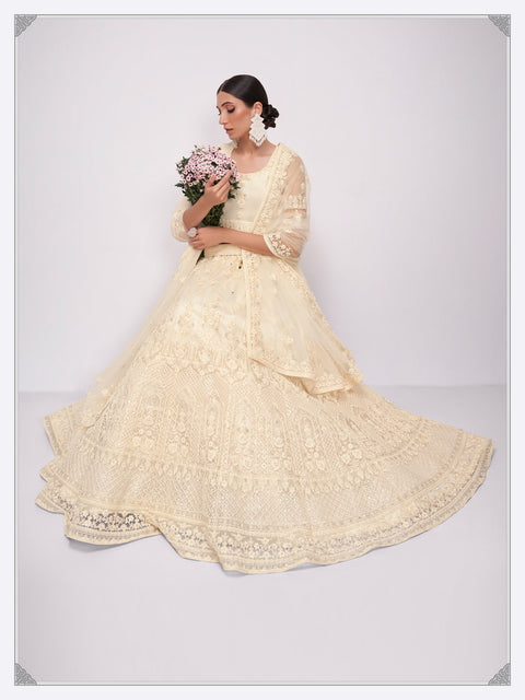 Spectacular Off White  Embellished Net Lehenga Choli