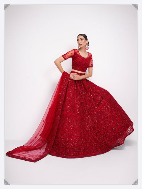 Remarkable Red Heavily Embroidered Lehenga Choli