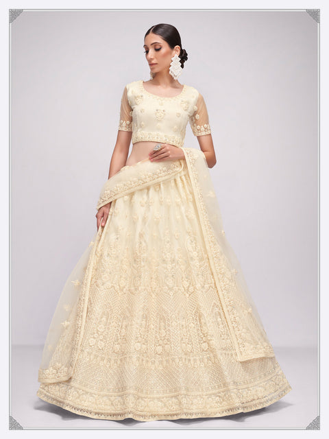 Spectacular Off White  Embellished Net Lehenga Choli