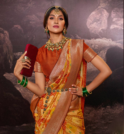 Mustard Yellow Party Wear Rangkart Silk Saree With Tassels