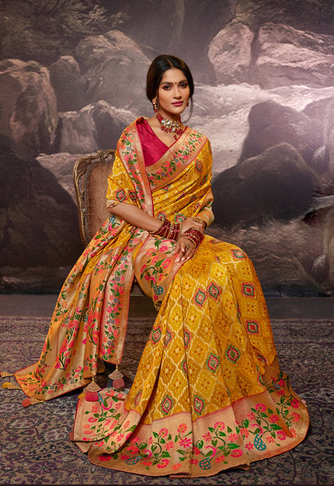 Yellow Festive Wear Rangkart Silk Saree With Tassels