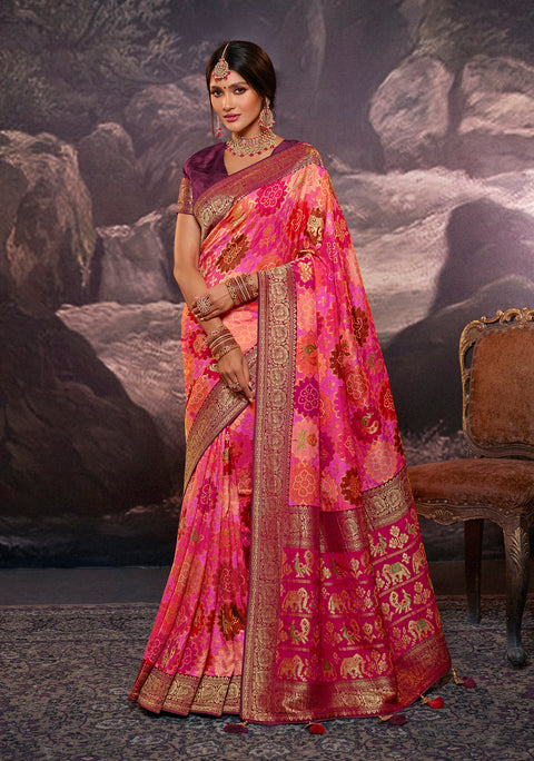 Pink Party Wear Rangkart Silk Saree With Tassels