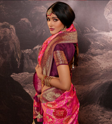 Pink Party Wear Rangkart Silk Saree With Tassels