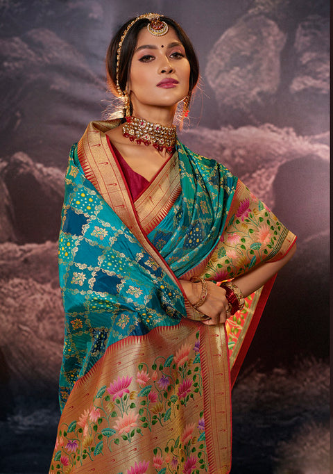 Teal Blue Festive Wear Rangkart Silk Saree With Tassels
