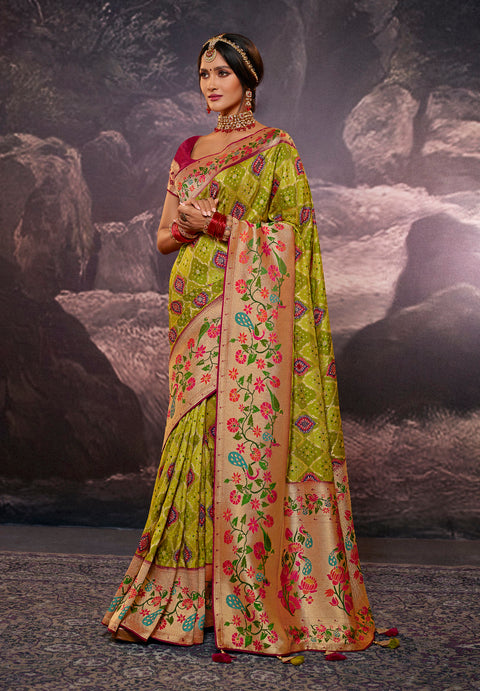 Green Festive Wear Rangkart Silk Saree With Tassels