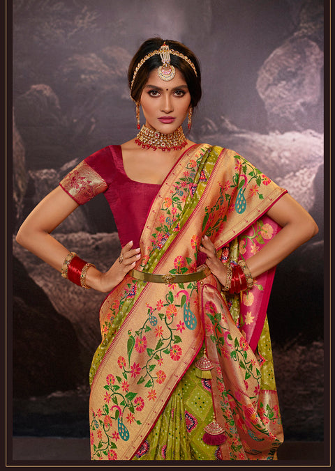 Green Festive Wear Rangkart Silk Saree With Tassels