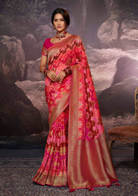 Magenta Partywear Rangkart Silk Saree With Tassels