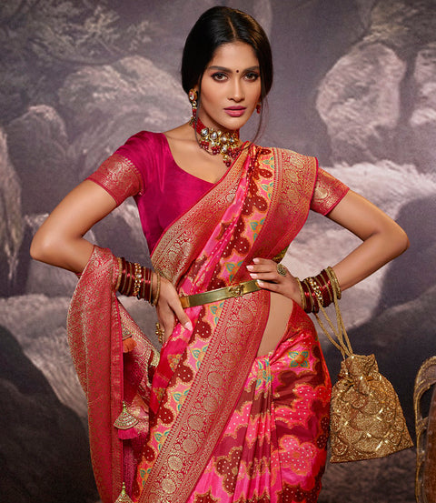 Magenta Partywear Rangkart Silk Saree With Tassels