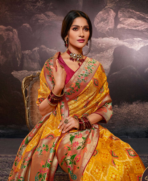 Yellow Festive Wear Rangkart Silk Saree With Tassels