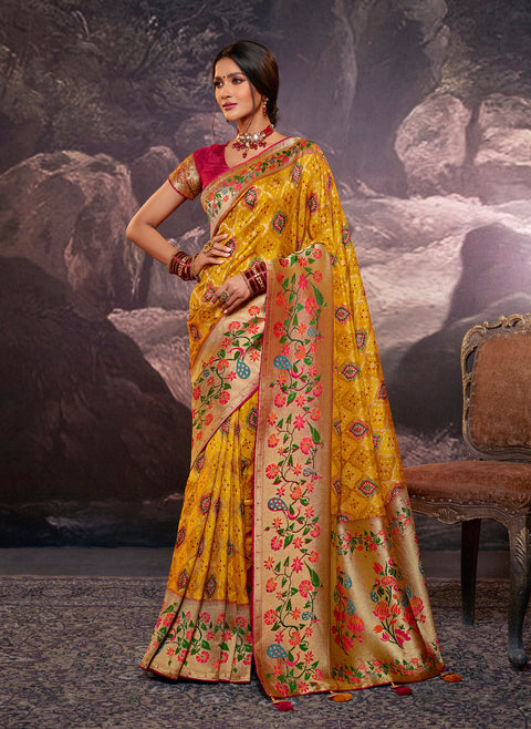Yellow Festive Wear Rangkart Silk Saree With Tassels