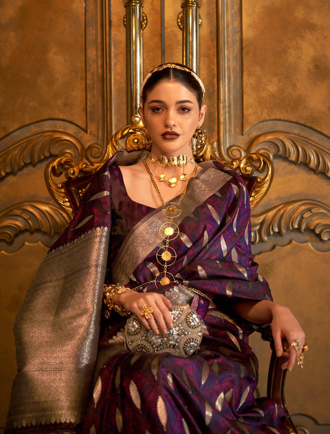 Purple Festive Wear Handloom Silk Saree
