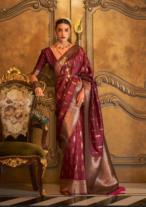 Maroon Festive Wear Handloom Silk Saree