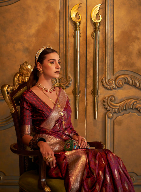 Maroon Festive Wear Handloom Silk Saree