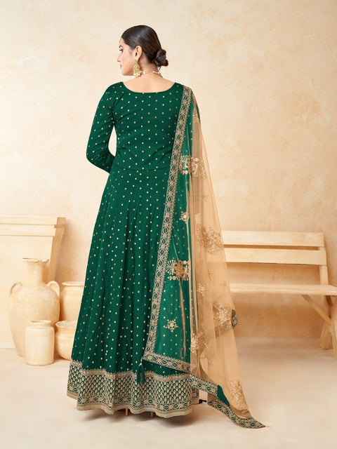 Magnificent Bottle Green Party Wear Embroidered Anarkali Suit