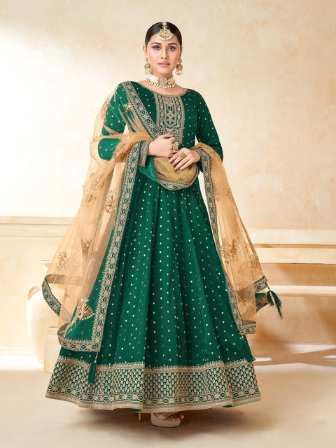 Magnificent Bottle Green Party Wear Embroidered Anarkali Suit