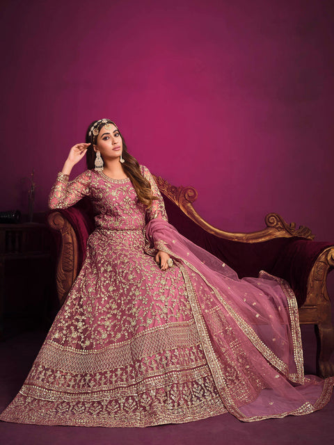Chintz Rose Pink Embroidered Anarkali Suit In Sequins