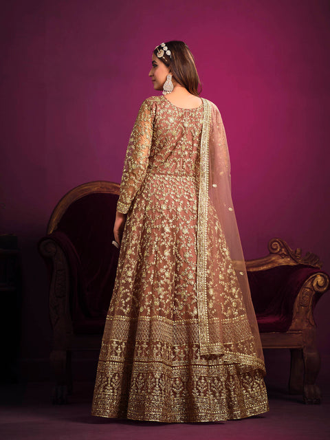 Coffee Brown Festive Embroidered Anarkali Suit In Sequins & zari work