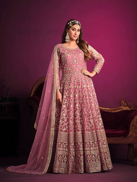 Chintz Rose Pink Embroidered Anarkali Suit In Sequins