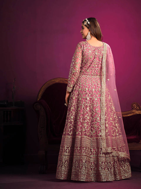 Chintz Rose Pink Embroidered Anarkali Suit In Sequins