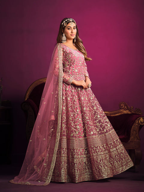 Chintz Rose Pink Embroidered Anarkali Suit In Sequins