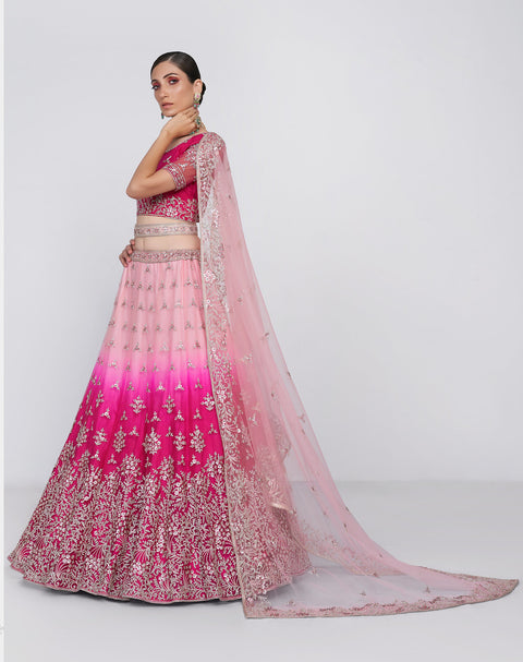 Glamourous  Pink Embroidered Net Lehenga Choli