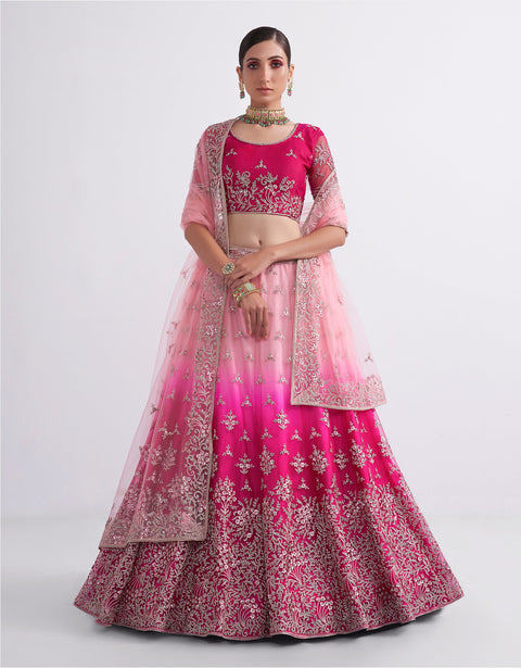 Glamourous  Pink Embroidered Net Lehenga Choli