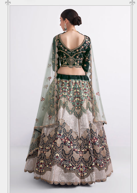 Captivating Green Embroidered Silk Lehenga Choli