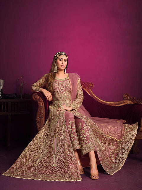 Chintz Rose Pink Embroidered Anarkali Suit In Sequins