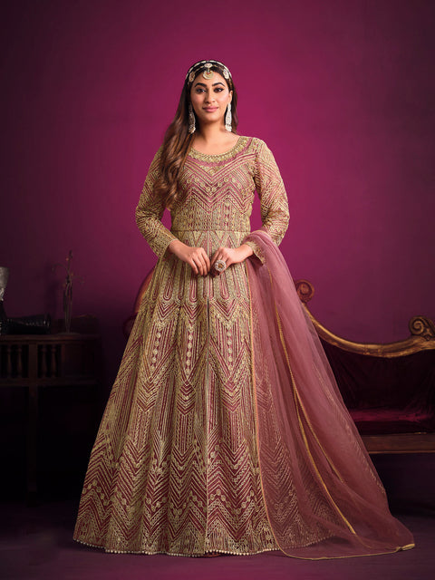 Chintz Rose Pink Embroidered Anarkali Suit In Sequins