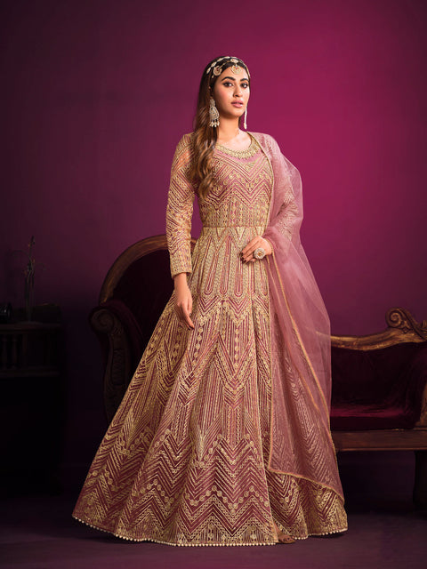 Chintz Rose Pink Embroidered Anarkali Suit In Sequins