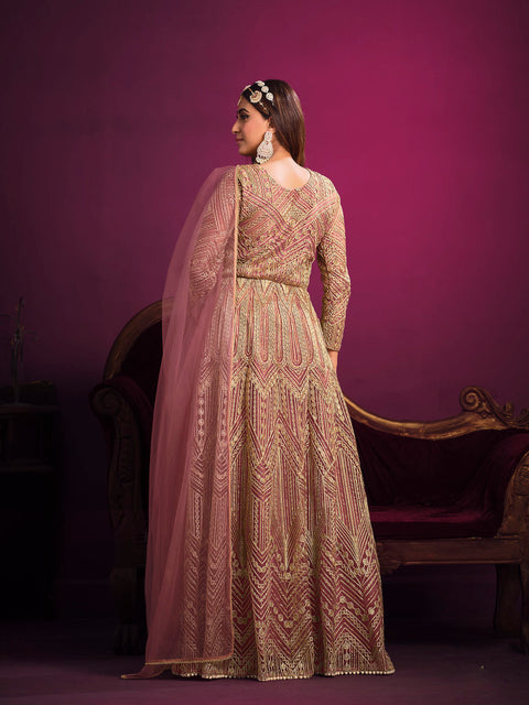 Chintz Rose Pink Embroidered Anarkali Suit In Sequins