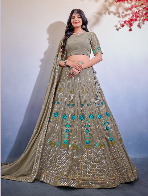 Drak Grey Sequence embroidered Georgette lehenga choli