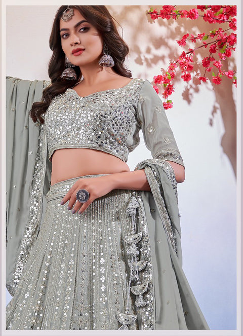 Grey Sequence Embroidered Georgette Lehenga Choli