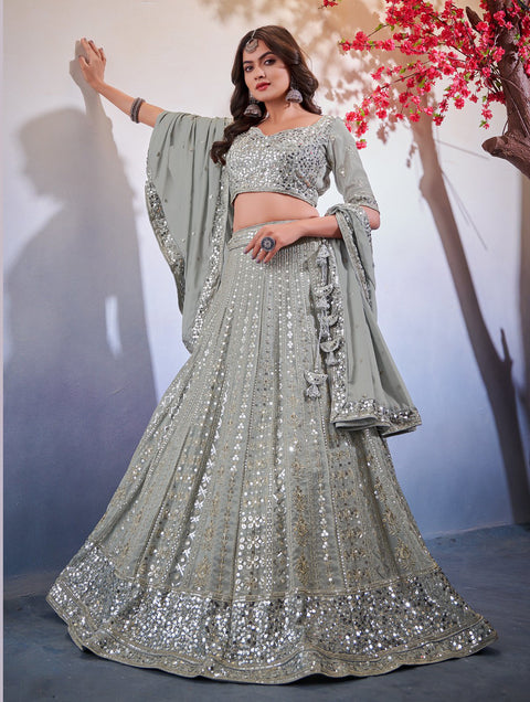 Grey Sequence Embroidered Georgette Lehenga Choli