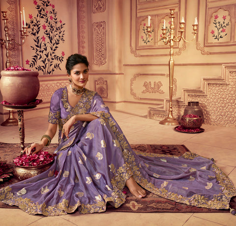 Purple Festive Wear Silk Saree With Tassels