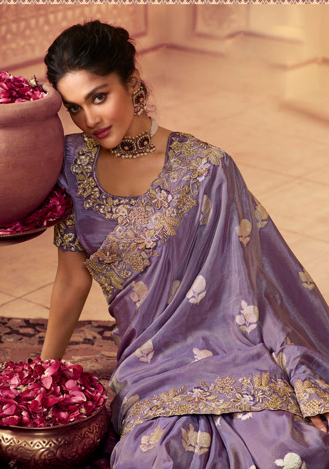 Purple Festive Wear Silk Saree With Tassels