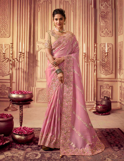 Pink Festive Wear Silk Saree With Tassels