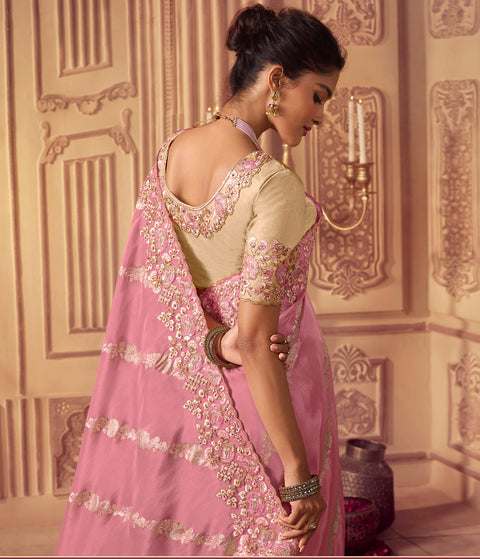 Pink Festive Wear Silk Saree With Tassels