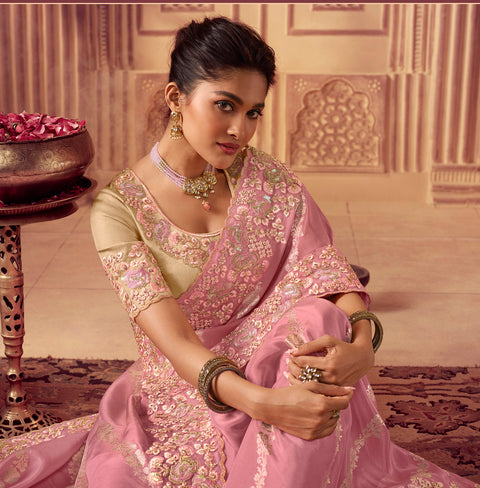 Pink Festive Wear Silk Saree With Tassels