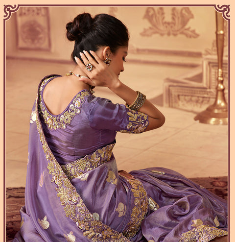 Purple Festive Wear Silk Saree With Tassels