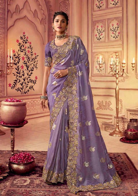 Purple Festive Wear Silk Saree With Tassels