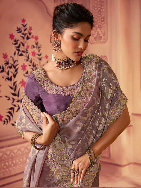 Wine Festive Wear Silk Saree With Tassels