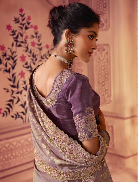 Wine Festive Wear Silk Saree With Tassels