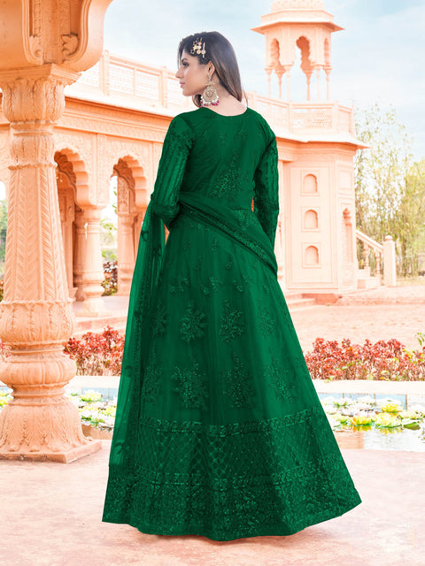 Green Embroidered Georgette Partywear Gown