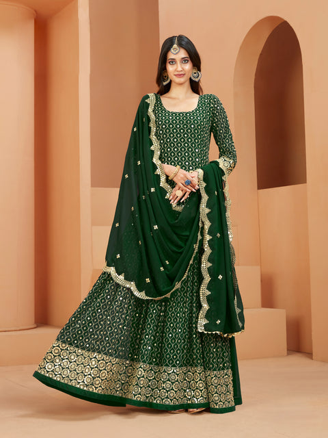 Green Partywear Embroidered Georgette Anarkali Suit