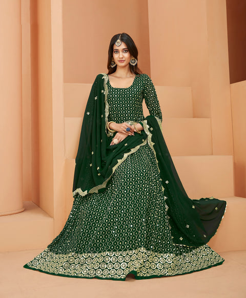Green Partywear Embroidered Georgette Anarkali Suit