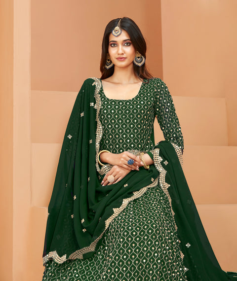 Green Partywear Embroidered Georgette Anarkali Suit
